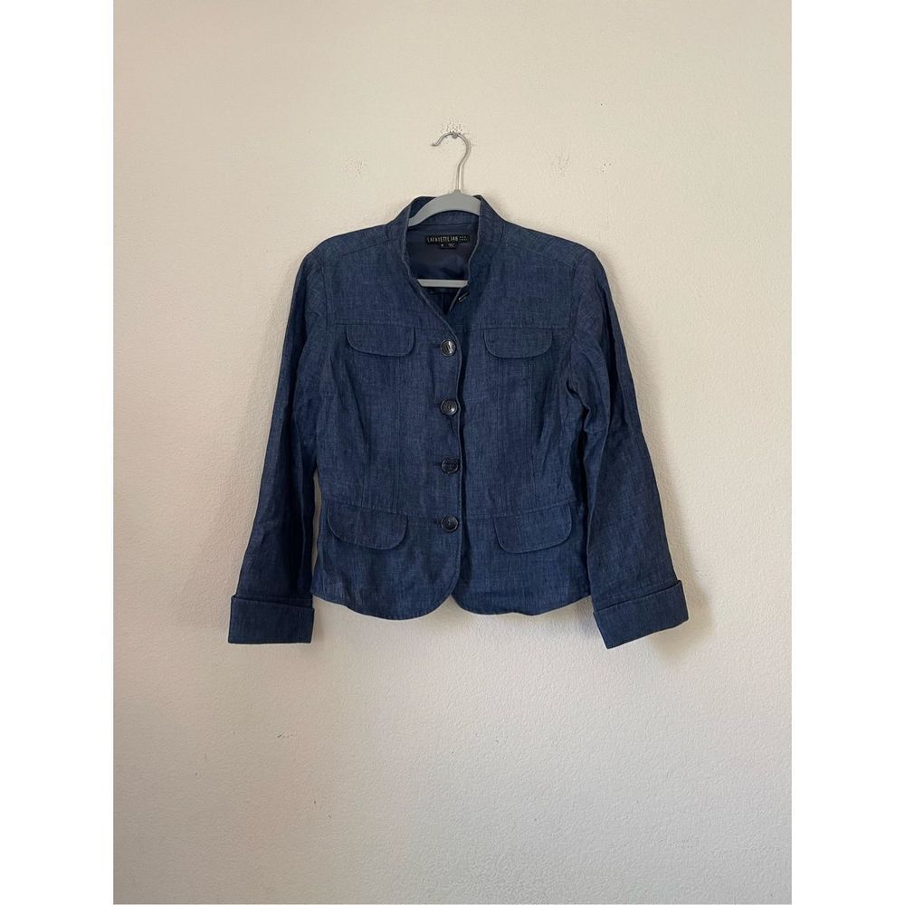 Lafayette 148 New York 100% linen navy utility jacket size 6